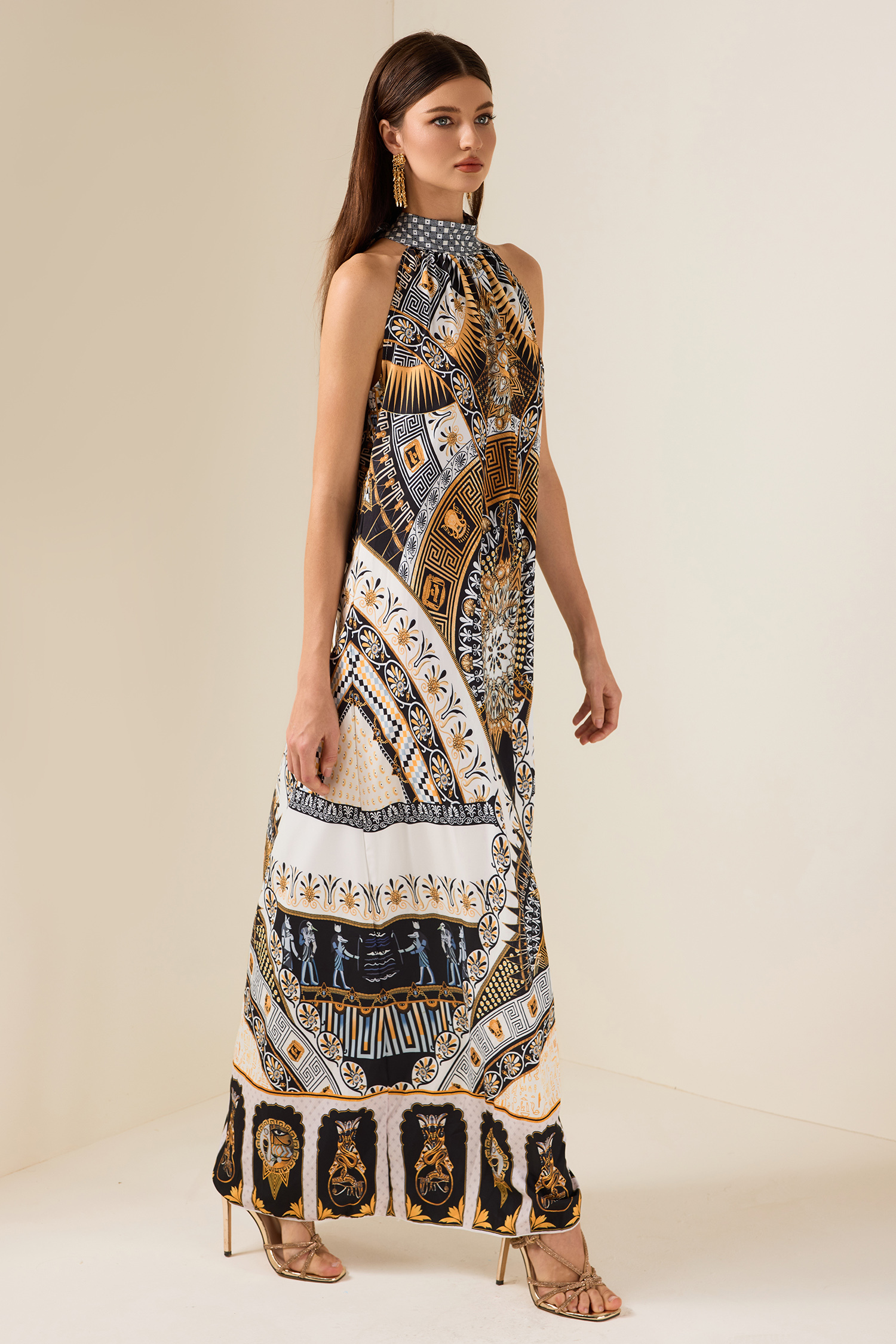 Paisley Print Lace-Up Sleeveless Midi Dress