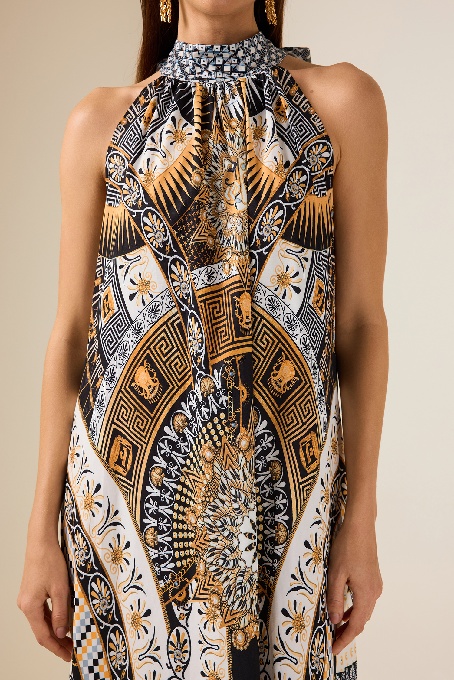 Paisley Print Lace-Up Sleeveless Midi Dress