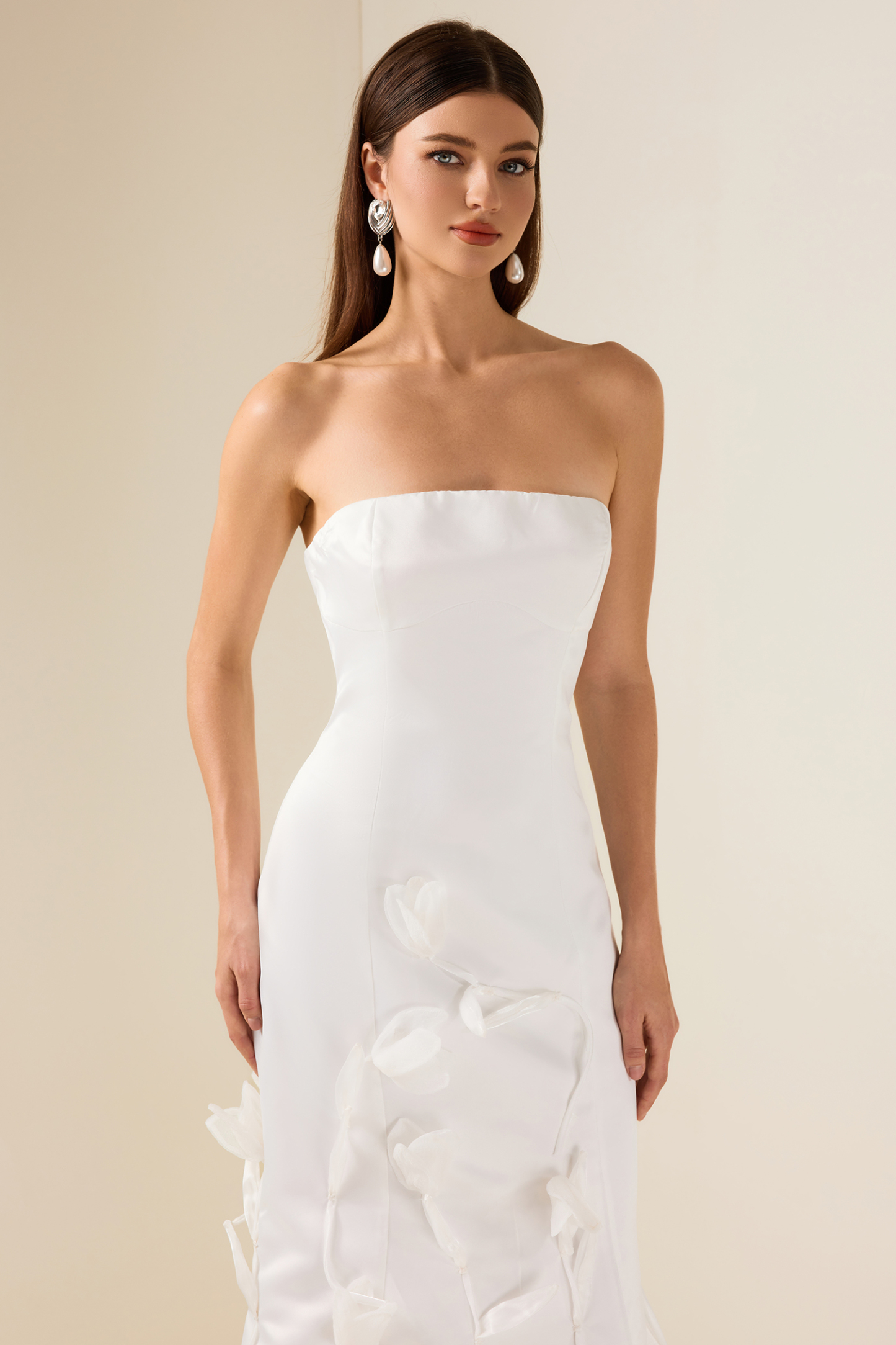 3D Flower Satin Sleeveless Midi Dress