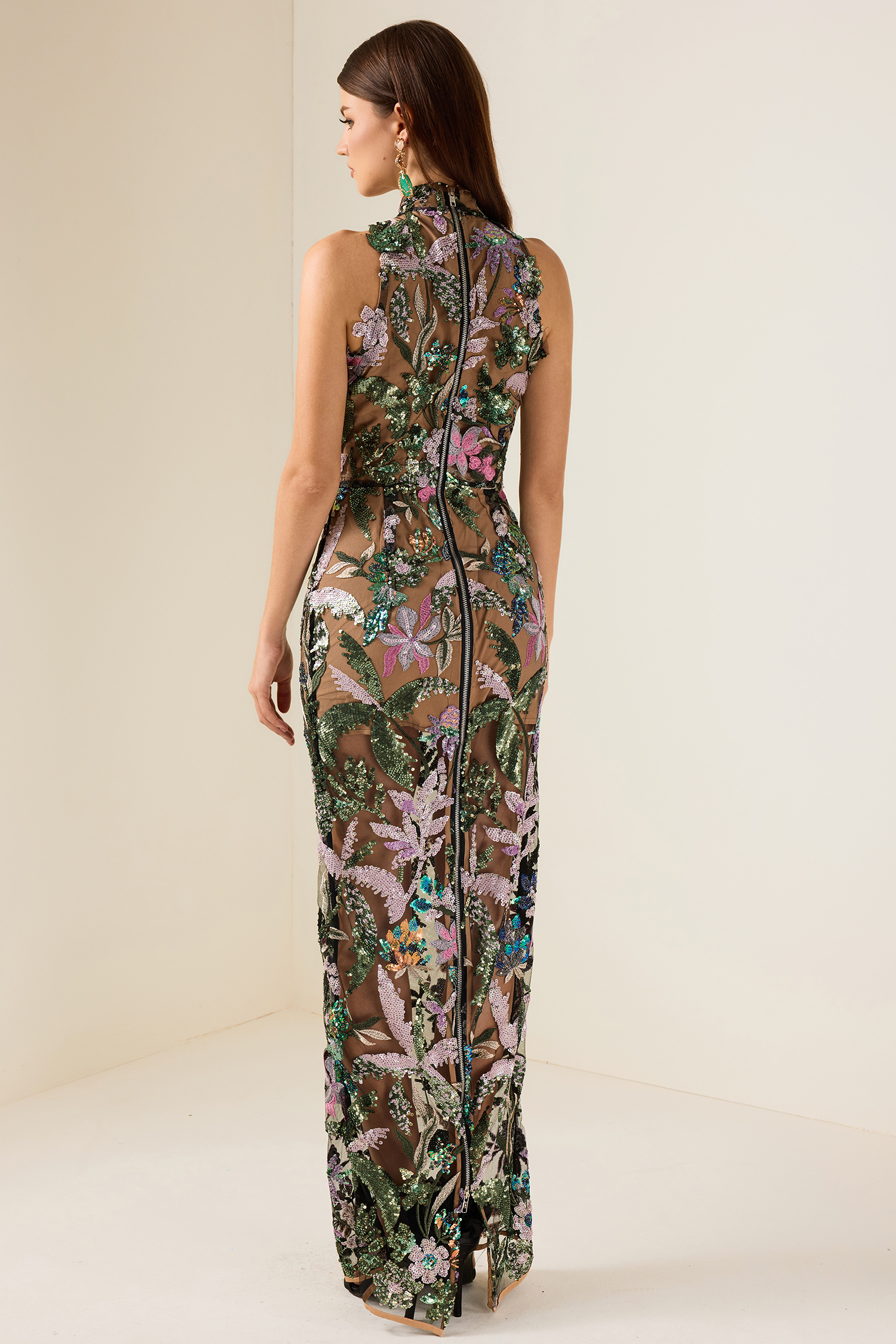 Sequin Embroidered Sleeveless Maxi Dress