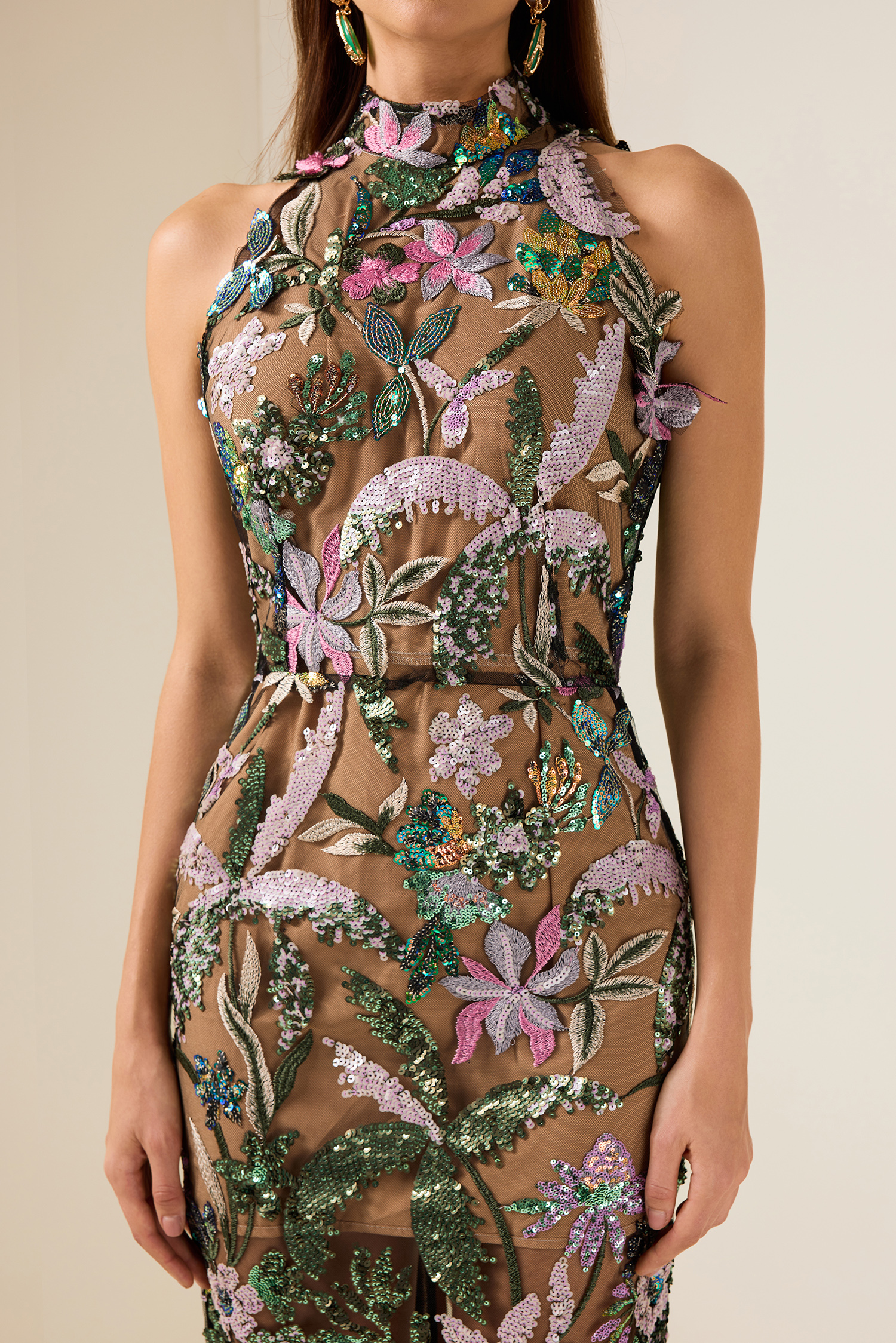 Sequin Embroidered Sleeveless Maxi Dress