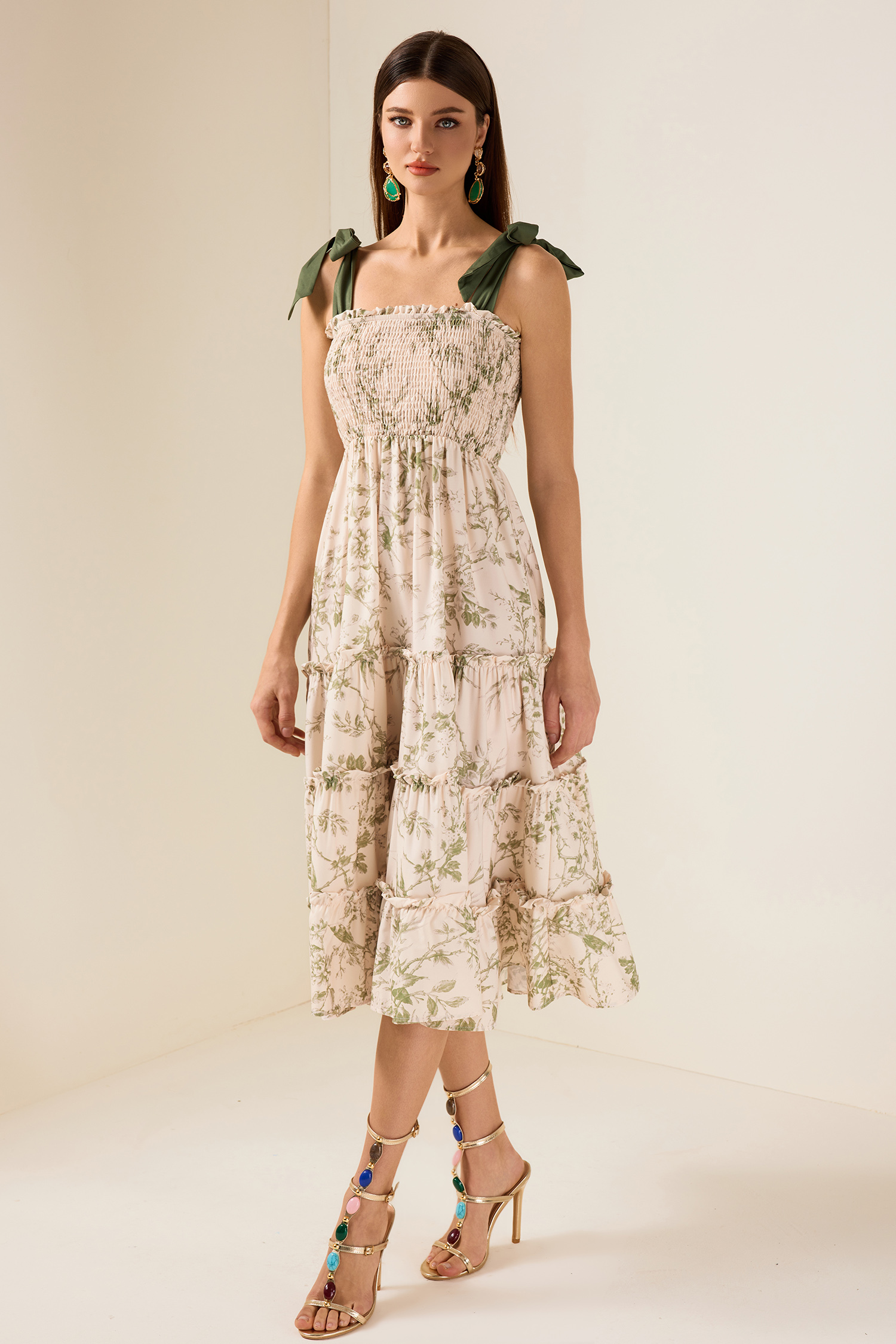 Floral Smocking Slip Midi Dress