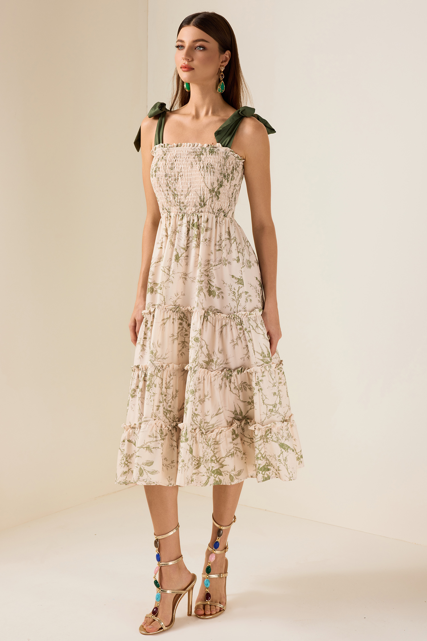 Floral Smocking Slip Midi Dress