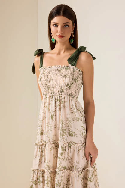 Floral Smocking Slip Midi Dress