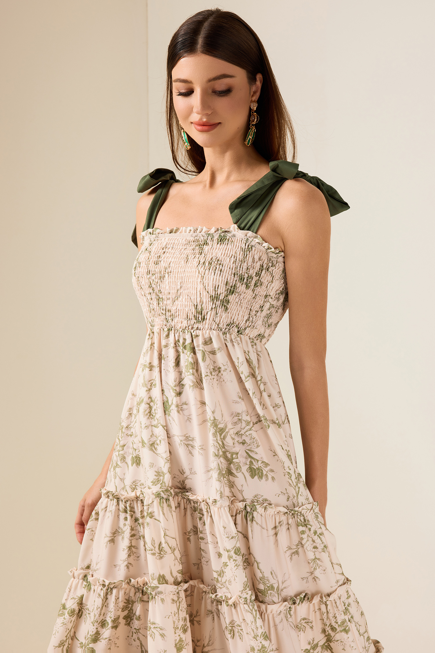 Floral Smocking Slip Midi Dress