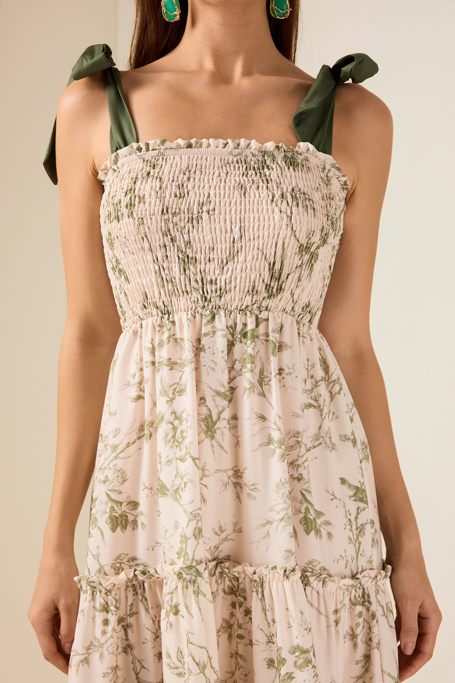 Floral Smocking Slip Midi Dress