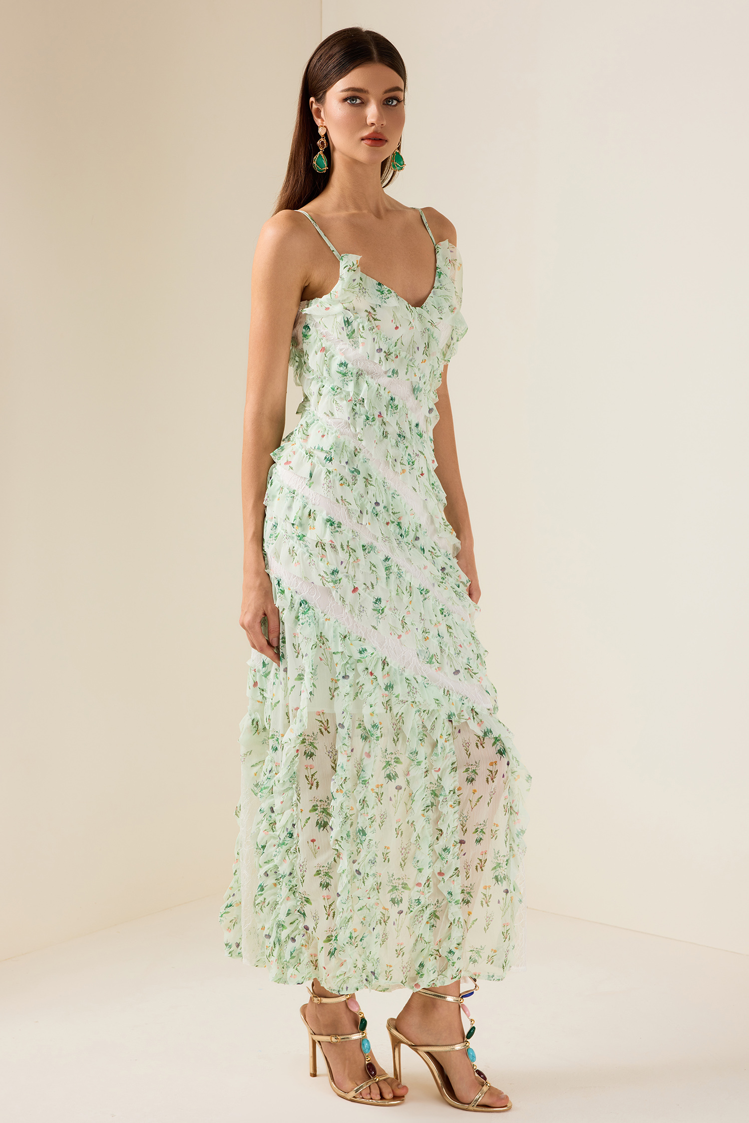 Floral Lace Frill Midi Dress