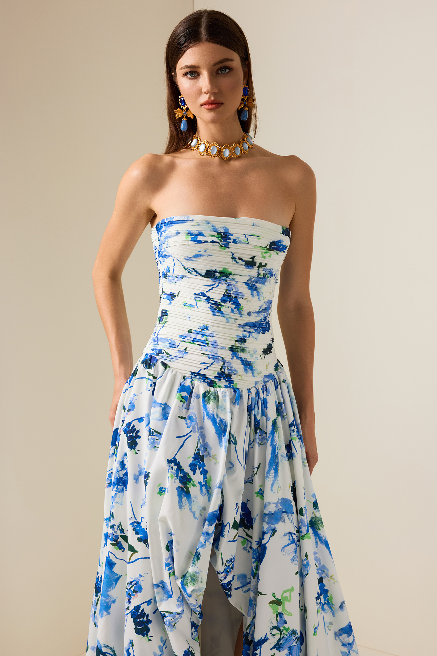 Floral Off-Shoulder Split Midi Dress