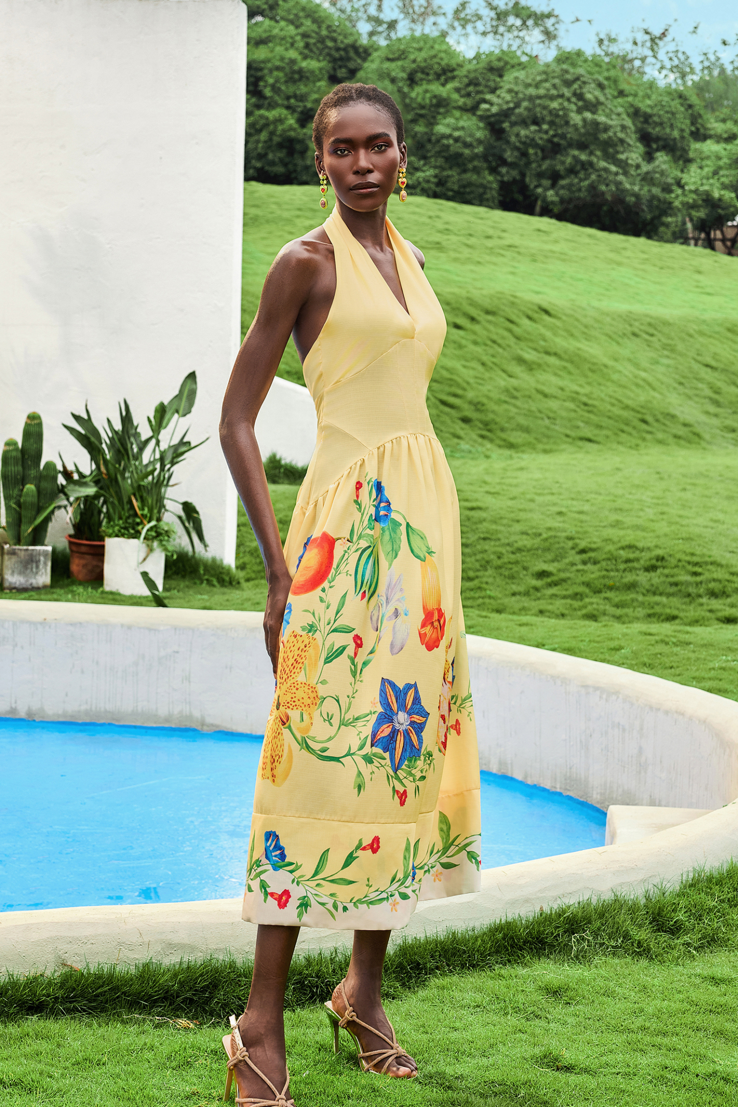 Floral V-Neck Backless Midi Dress