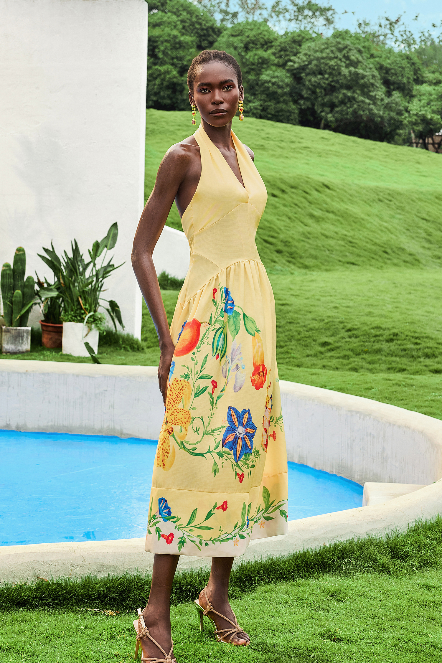 Floral V-Neck Backless Midi Dress