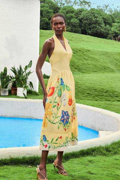 Floral V-Neck Backless Midi Dress