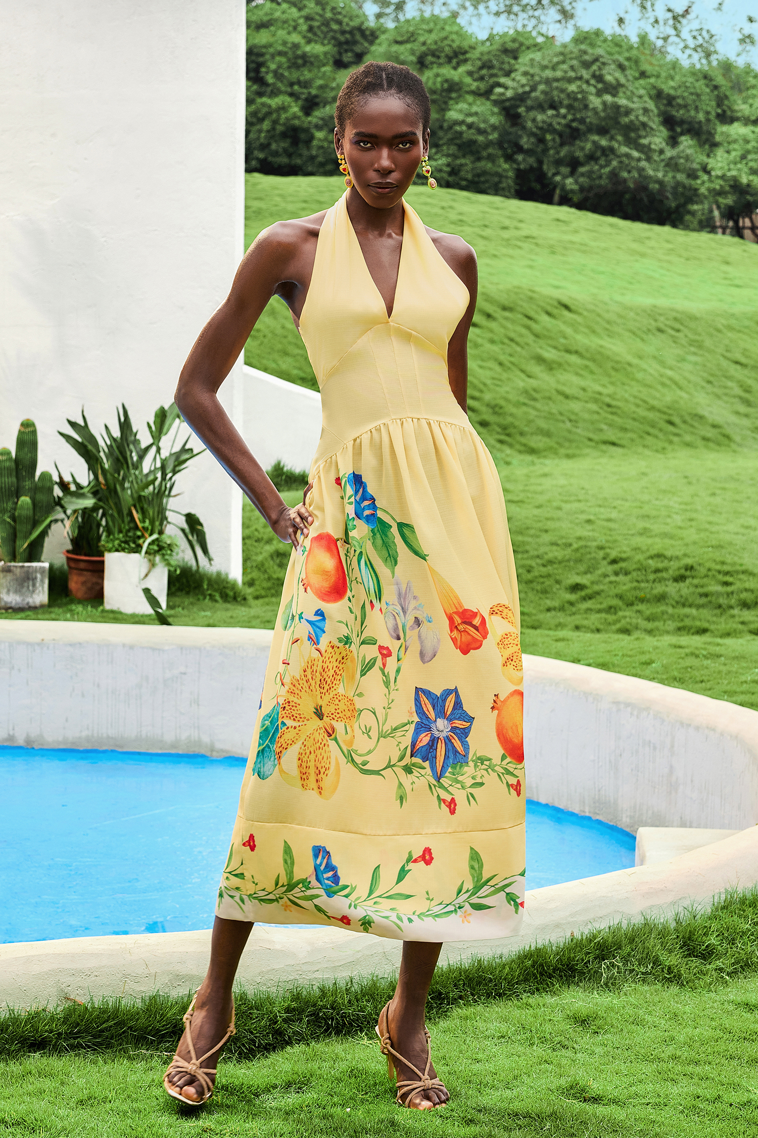 Floral V-Neck Backless Midi Dress