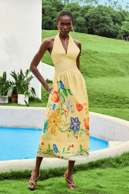 Floral V-Neck Backless Midi Dress