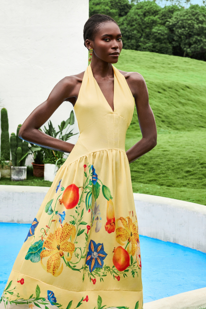 Floral V-Neck Backless Midi Dress