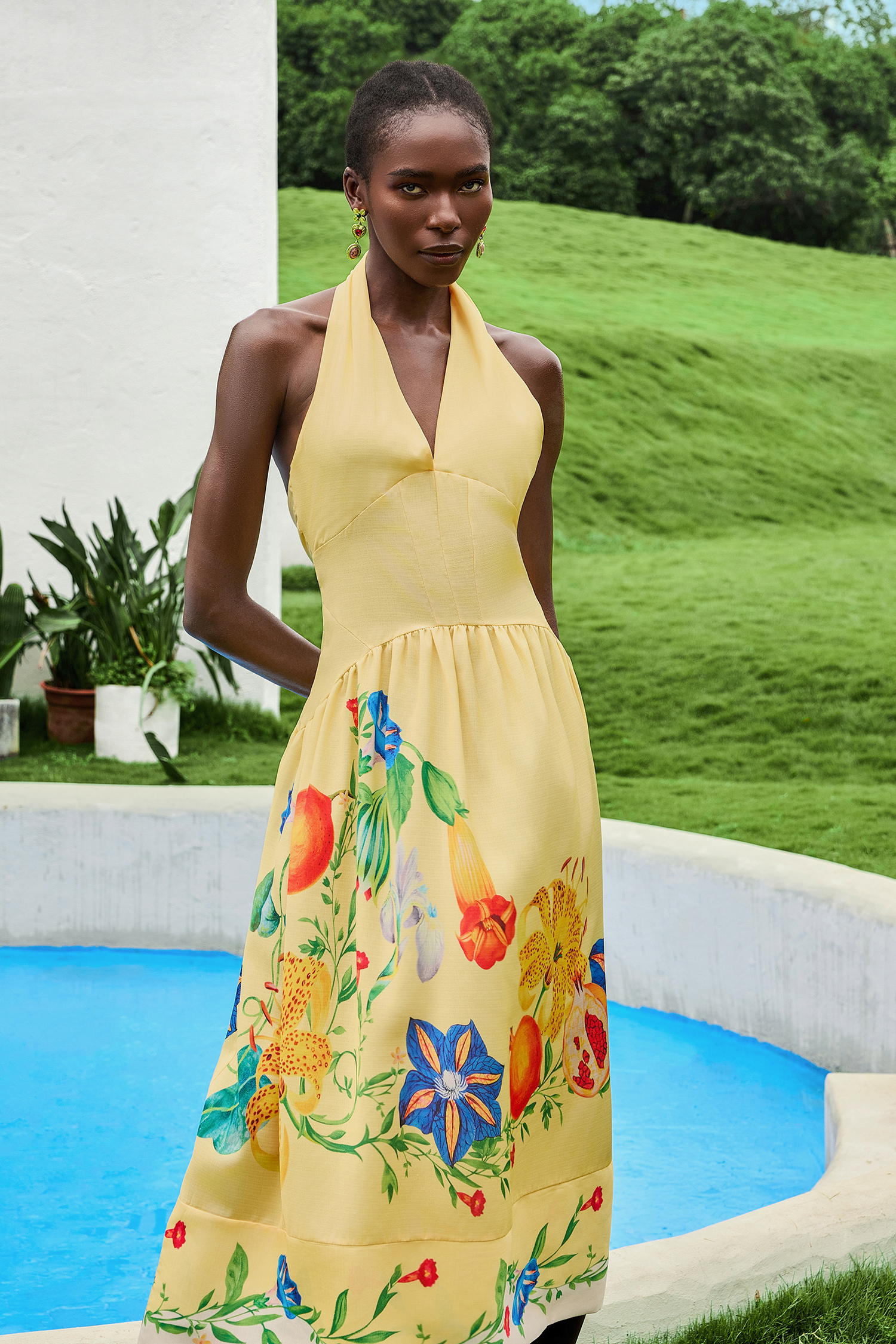 Floral V-Neck Backless Midi Dress