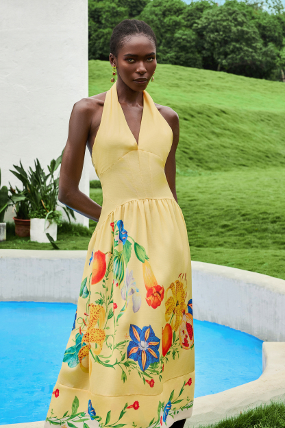 Floral V-Neck Backless Midi Dress