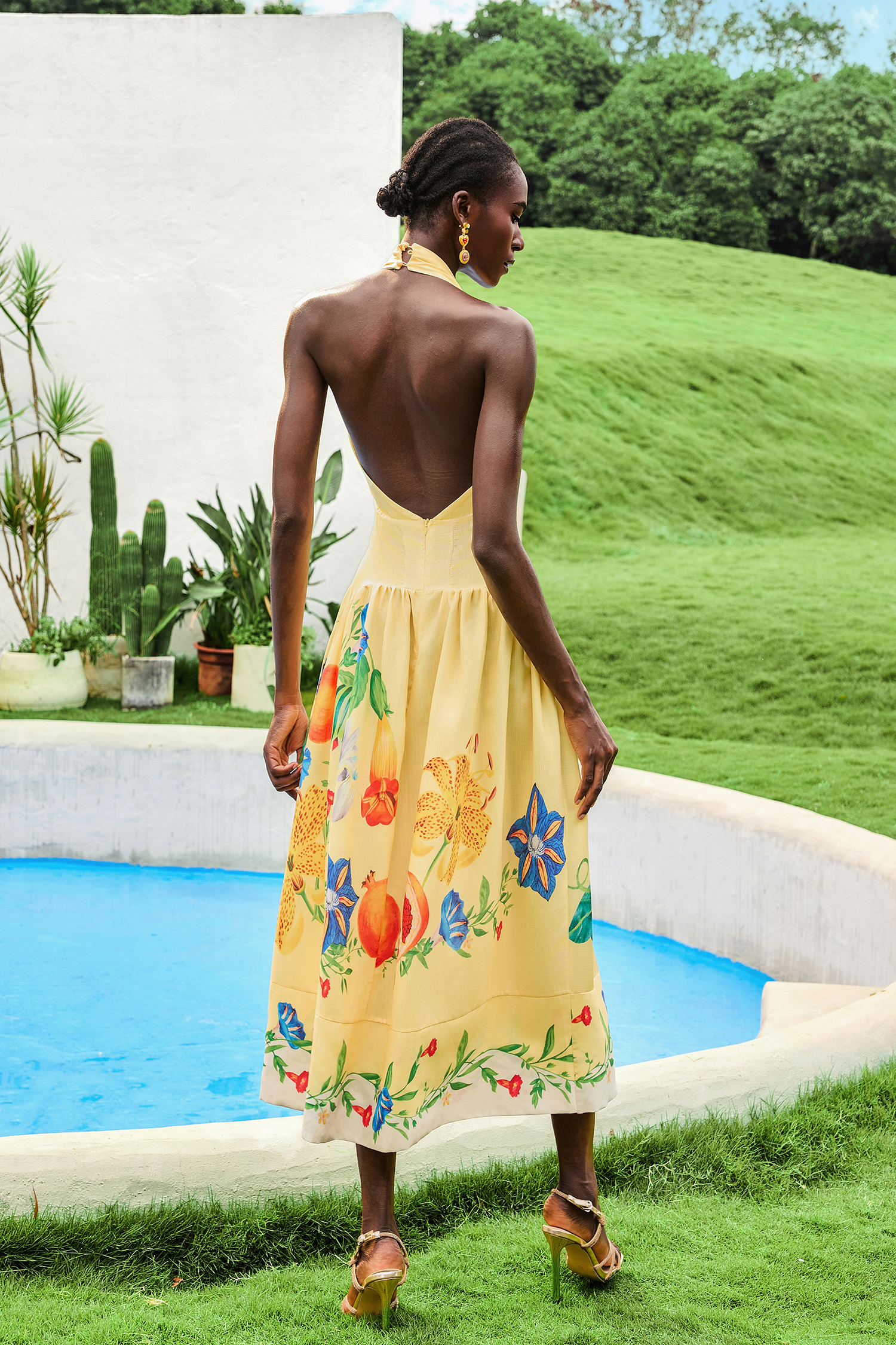 Floral V-Neck Backless Midi Dress