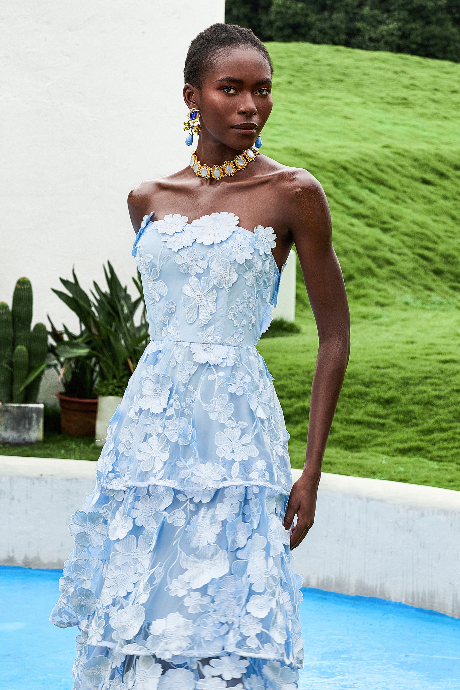 Embroidered Ruffle Off-Shoulder Midi Dress