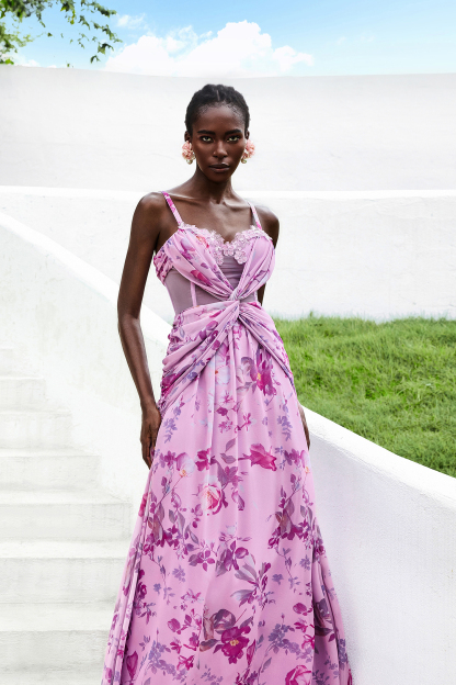Lace Splicing Knotted Maxi Dress