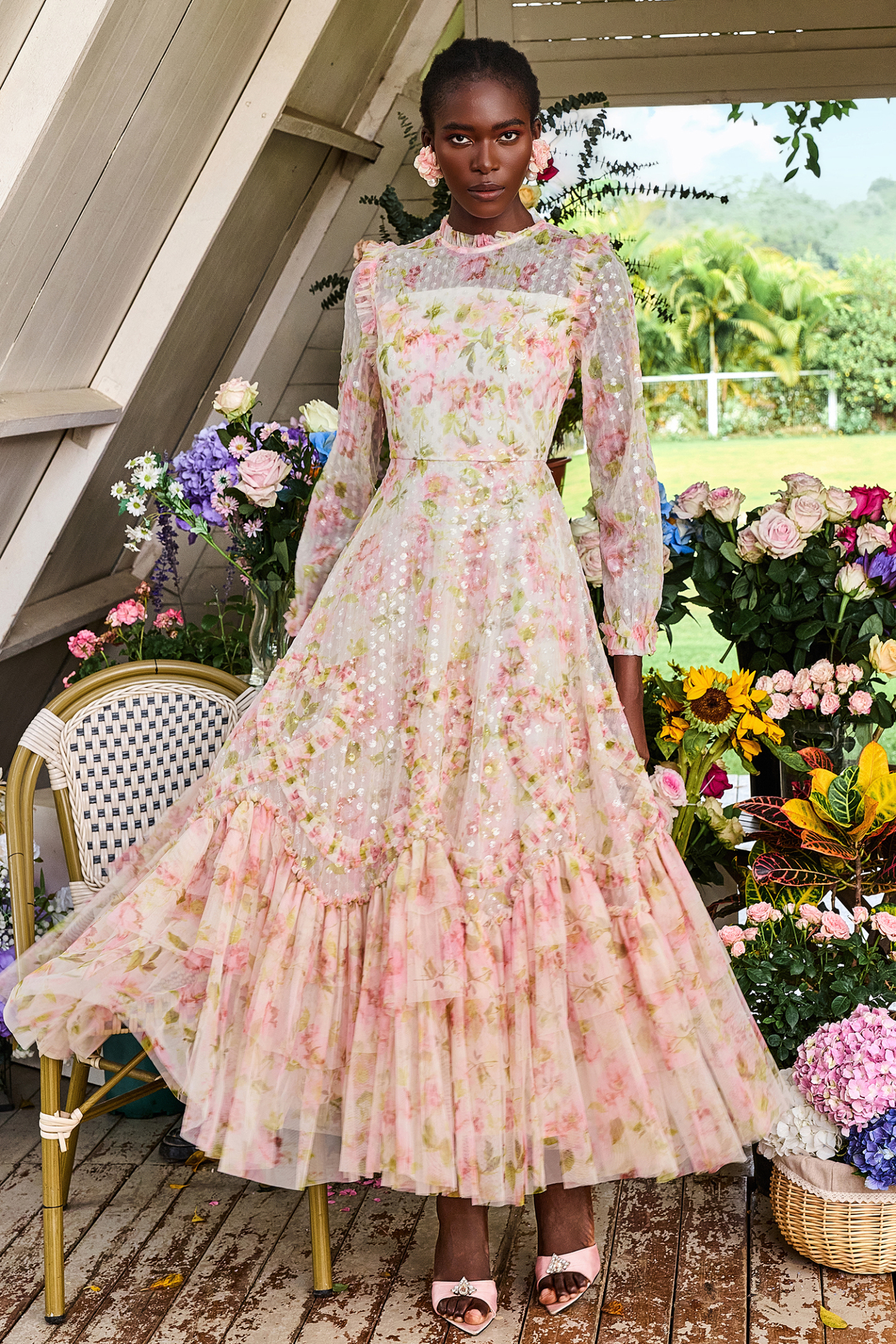 Floral Sequin Embroidered Midi Dress