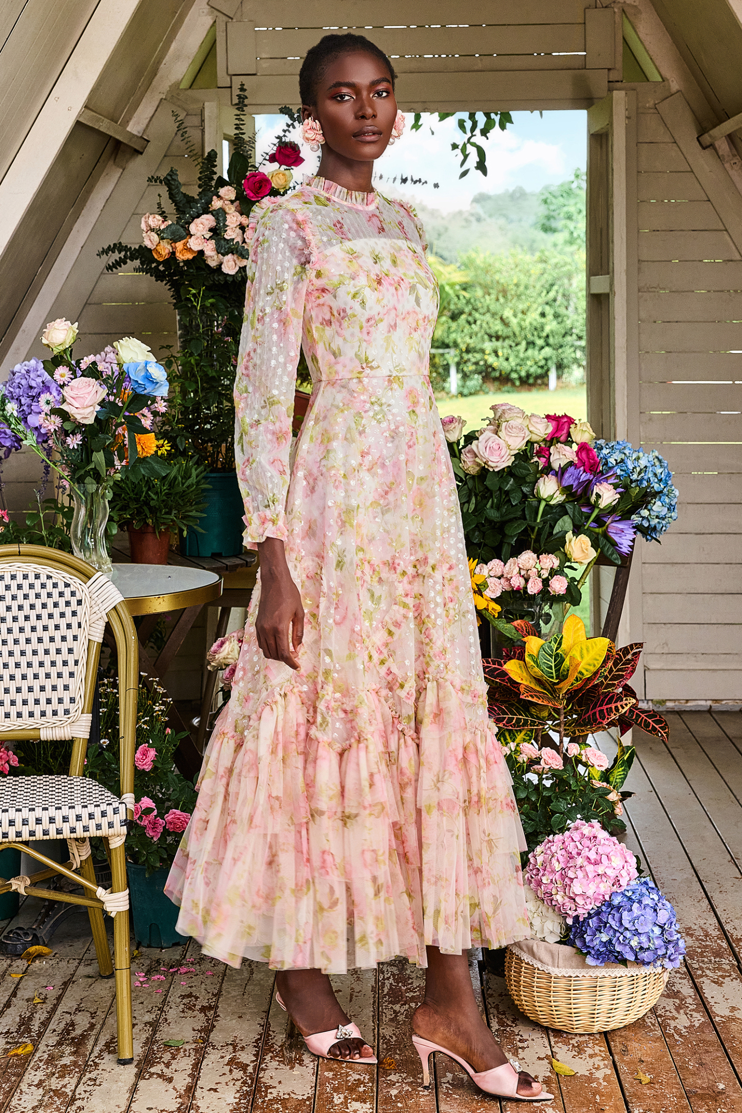 Floral Sequin Embroidered Midi Dress