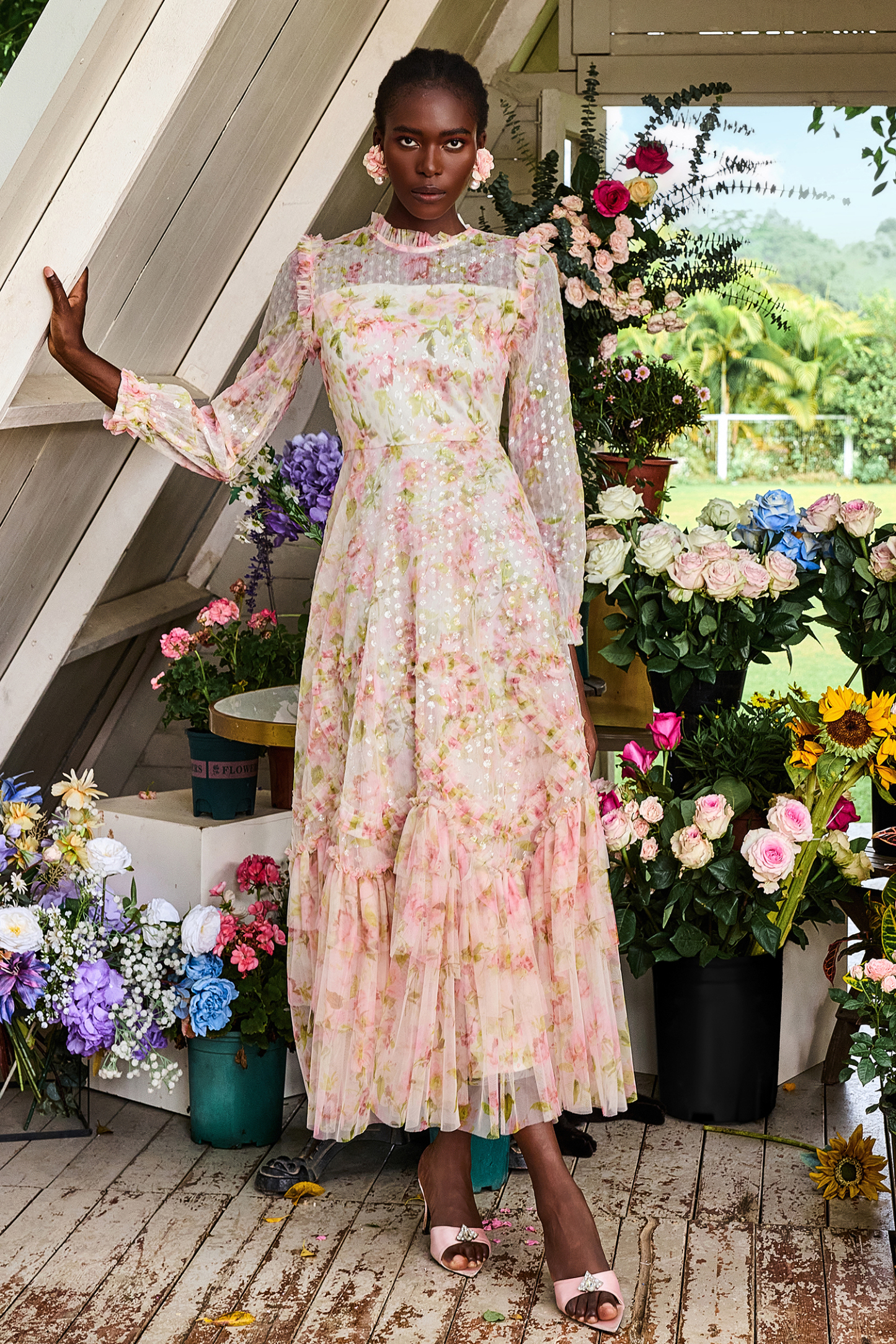 Floral Sequin Embroidered Midi Dress