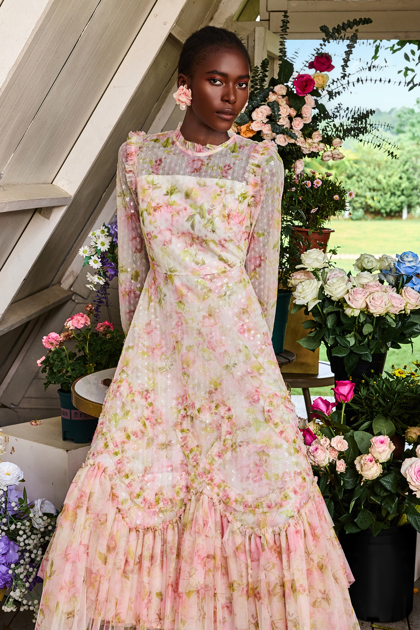 Floral Sequin Embroidered Midi Dress