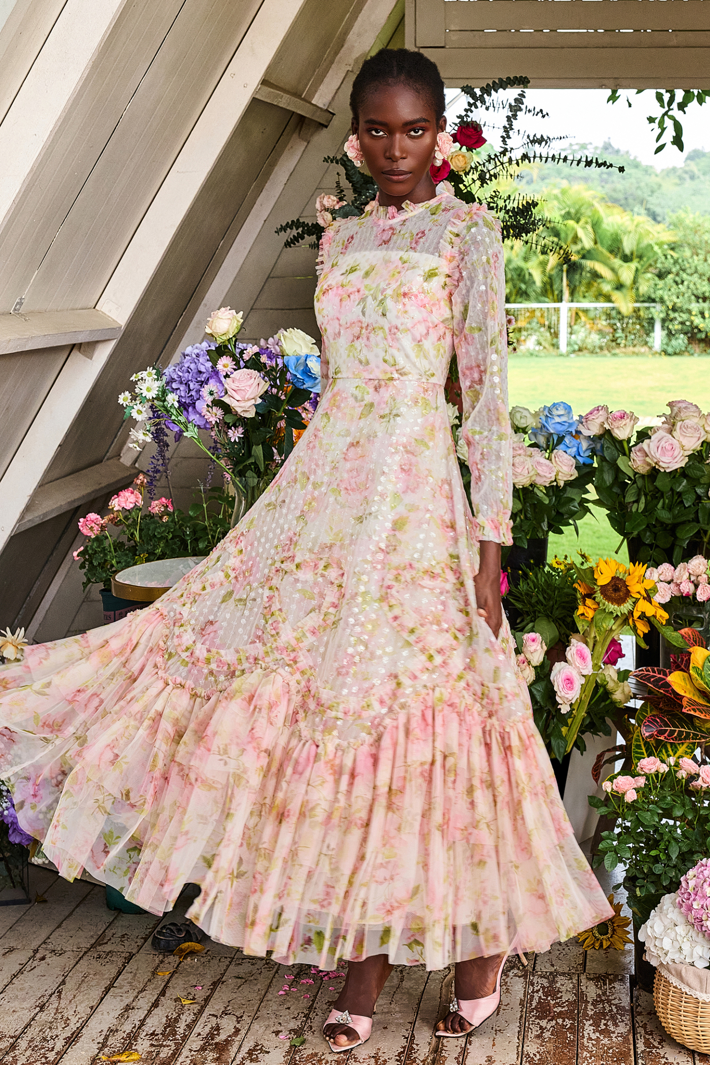 Floral Sequin Embroidered Midi Dress