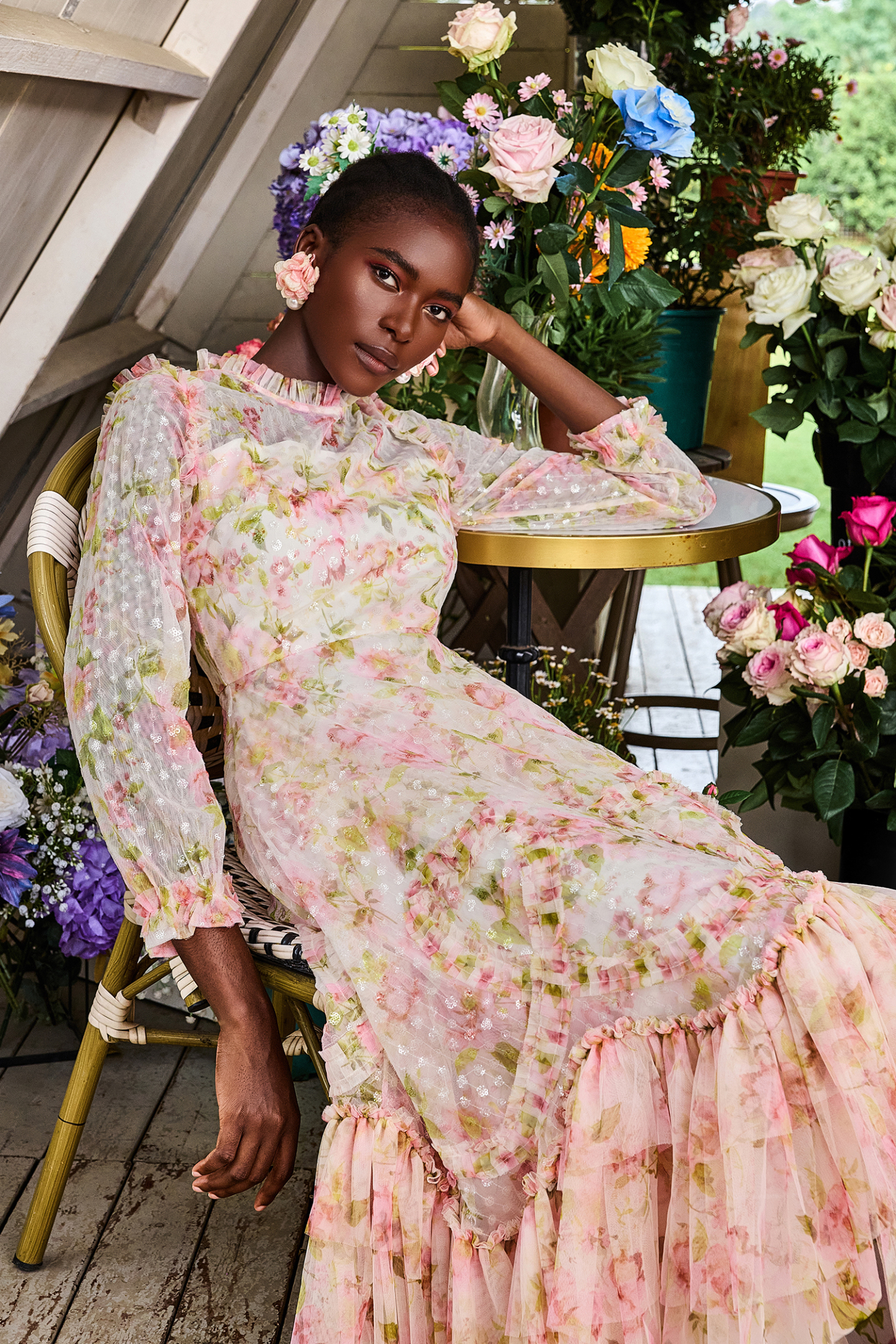 Floral Sequin Embroidered Midi Dress