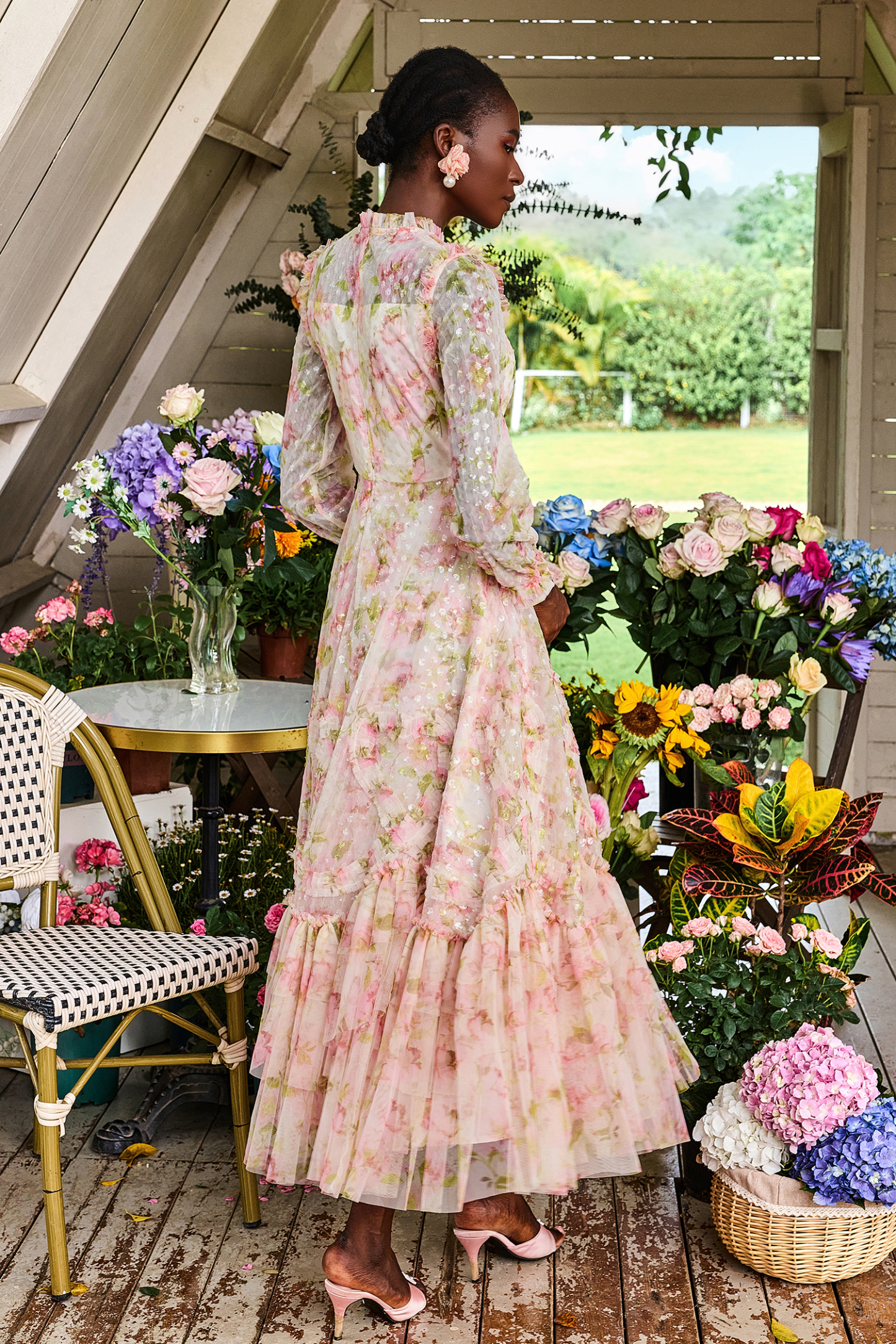 Floral Sequin Embroidered Midi Dress