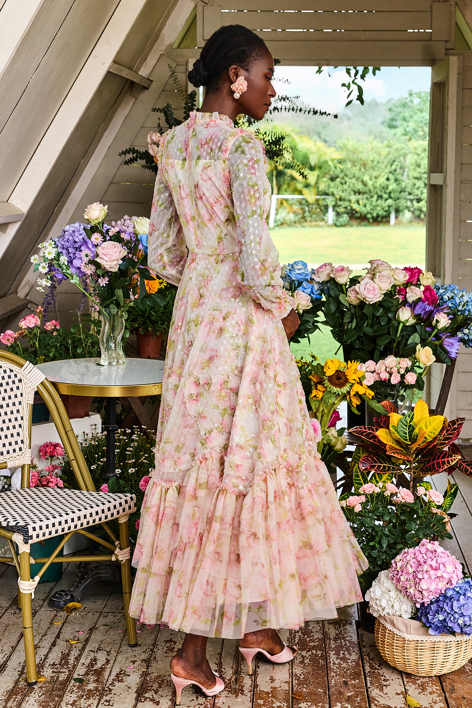 Floral Sequin Embroidered Midi Dress