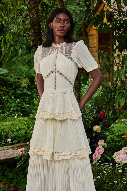 Solid Lace Ruffle Midi Dress