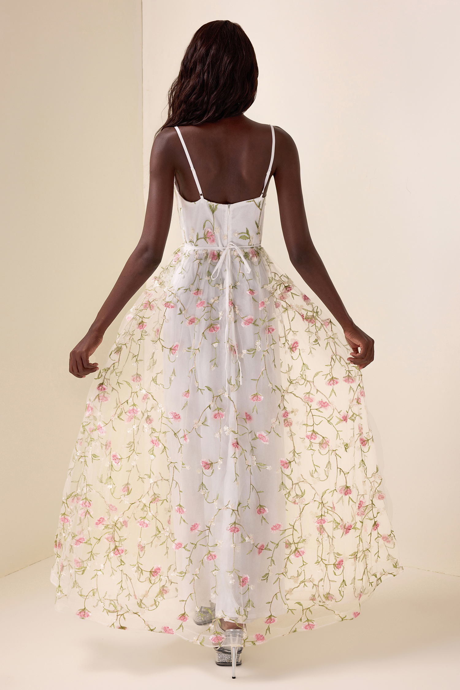 Mesh Embroidered Sleeveless Maxi Dress