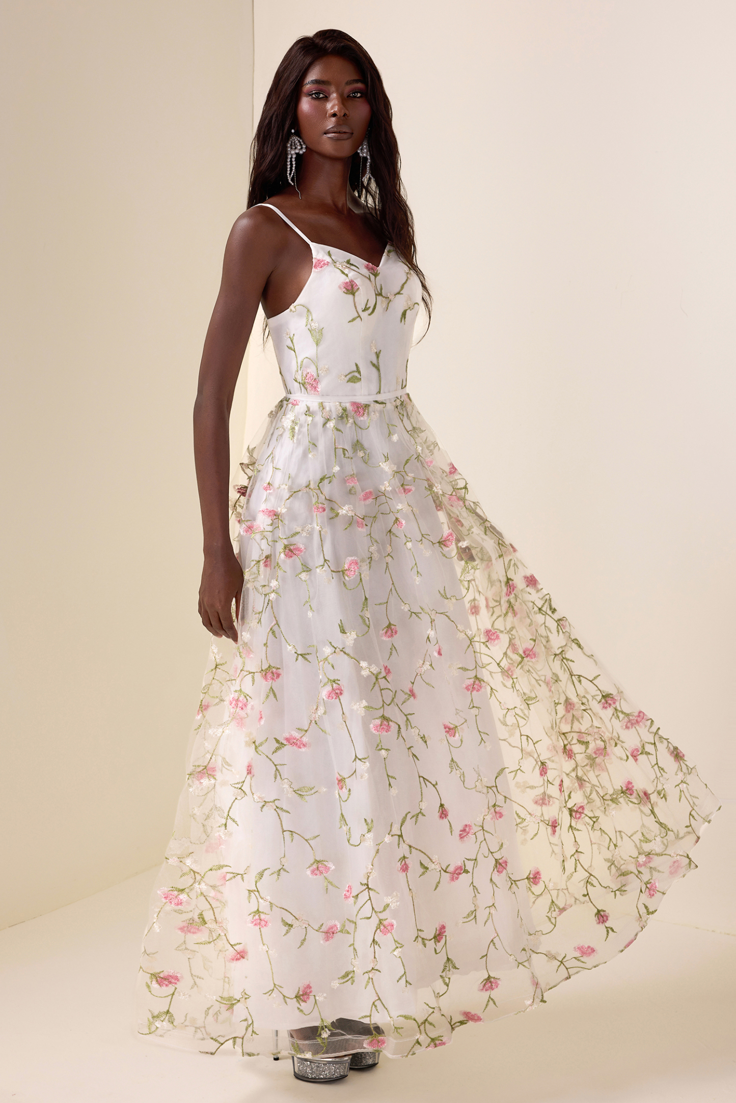 Mesh Embroidered Sleeveless Maxi Dress