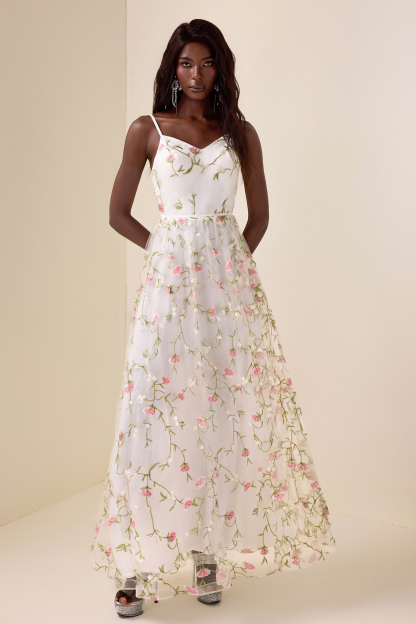 Mesh Embroidered Sleeveless Maxi Dress