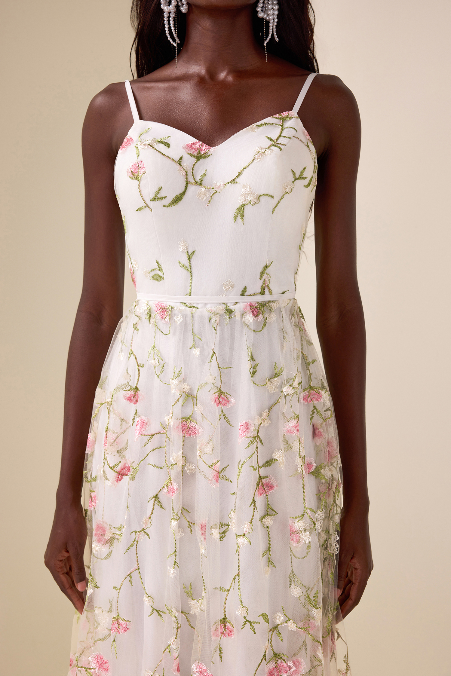 Mesh Embroidered Sleeveless Maxi Dress