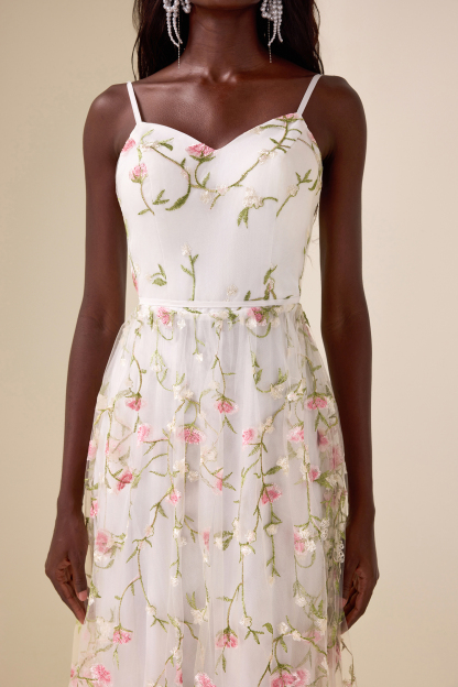 Mesh Embroidered Sleeveless Maxi Dress