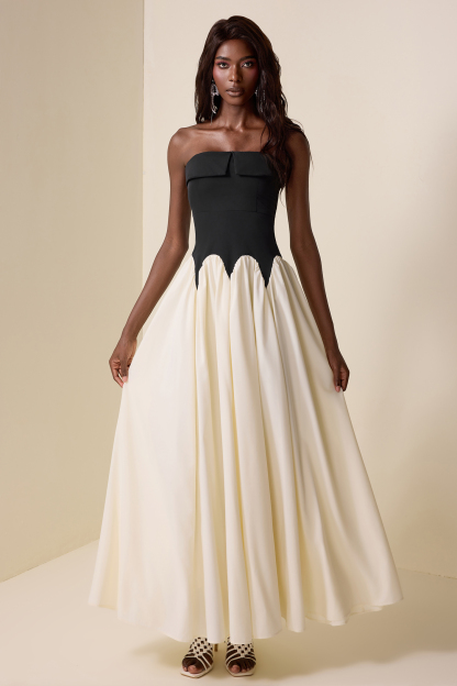 Splicing Contrast Color Off-Shoulder Maxi Dress