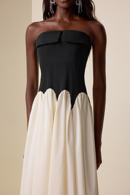 Splicing Contrast Color Off-Shoulder Maxi Dress