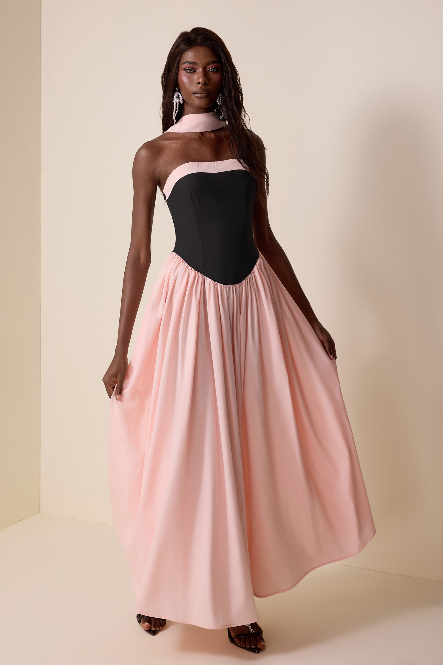 Splicing Off-Shoulder Sleeveless Maxi Dress