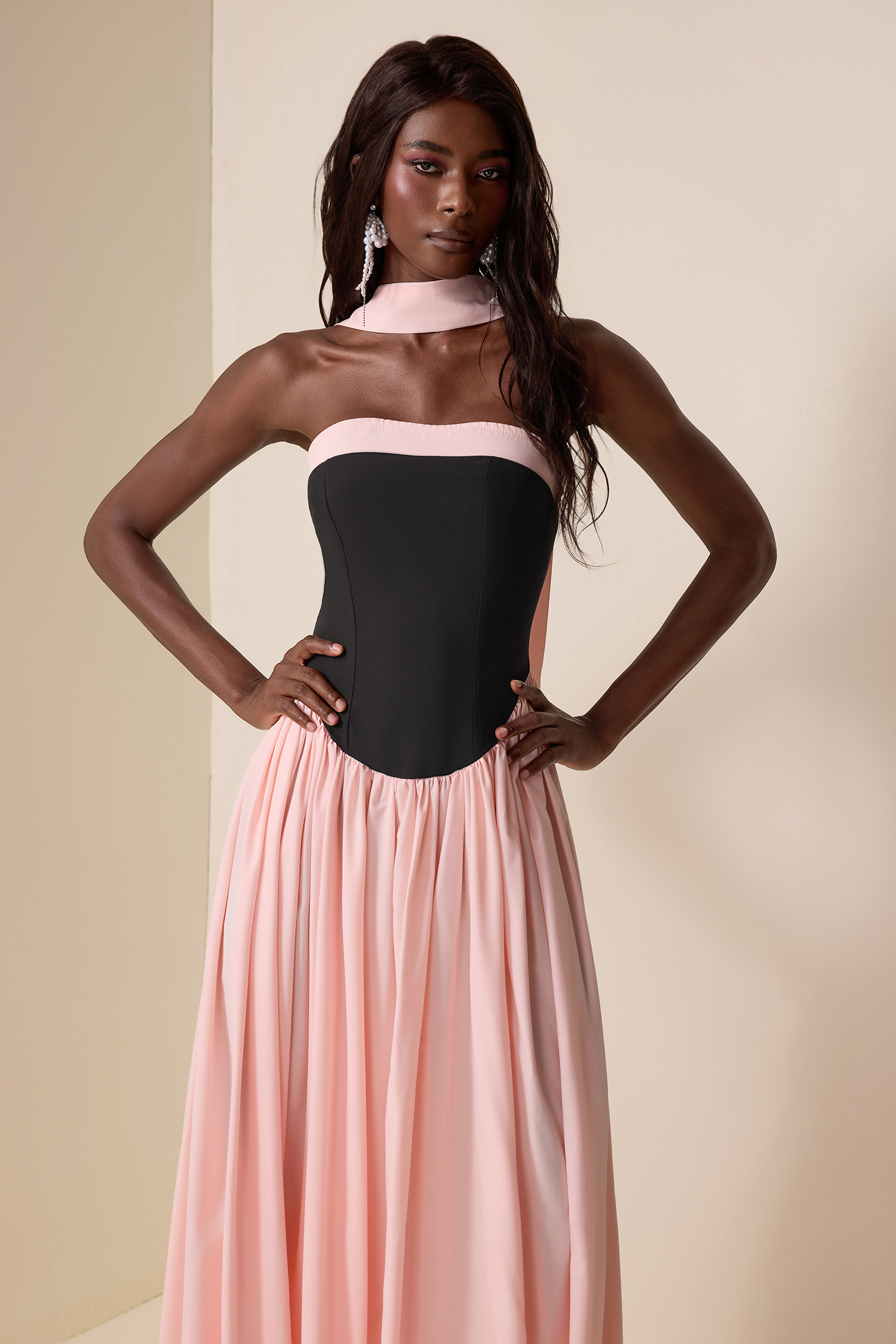 Splicing Off-Shoulder Sleeveless Maxi Dress