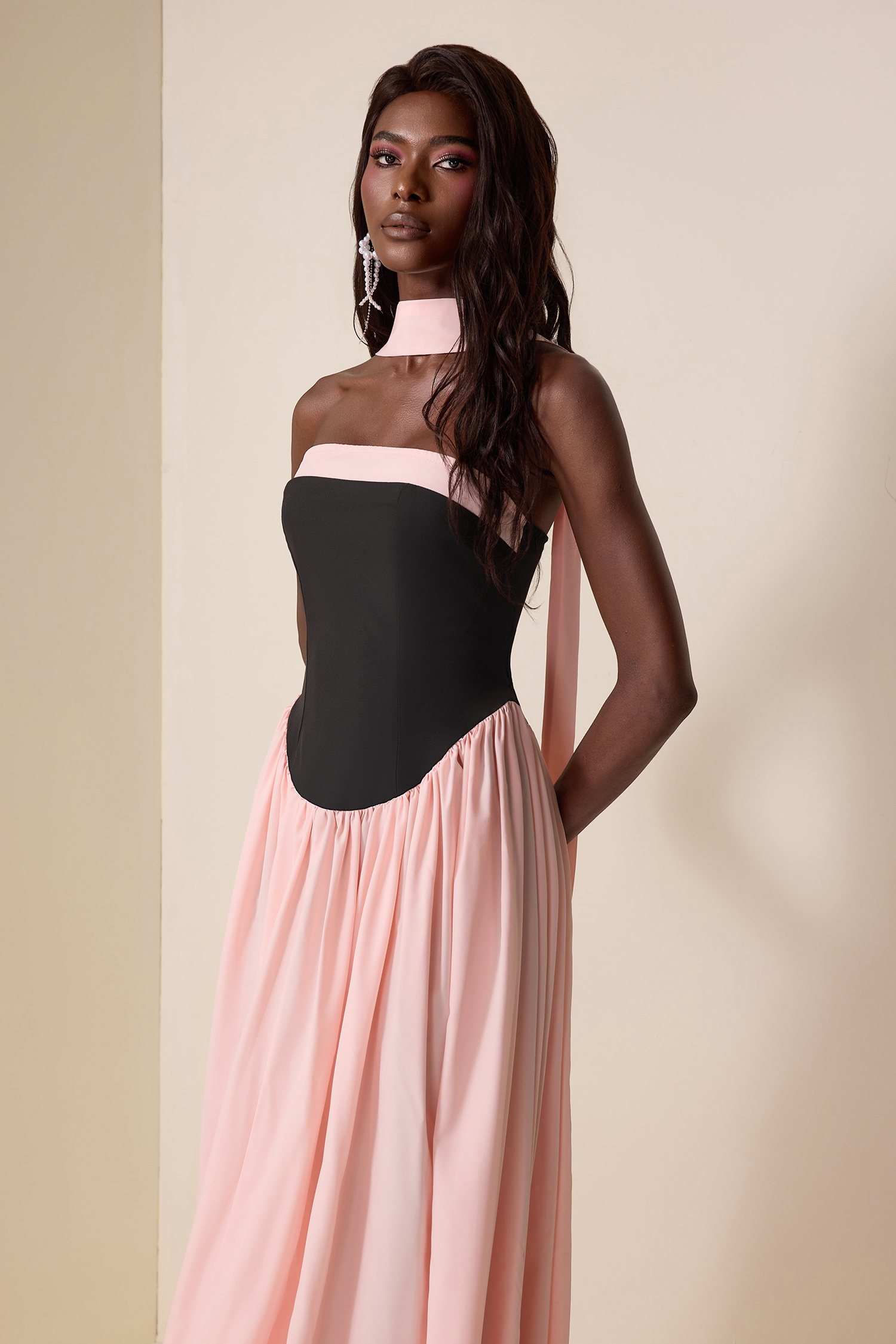 Splicing Off-Shoulder Sleeveless Maxi Dress