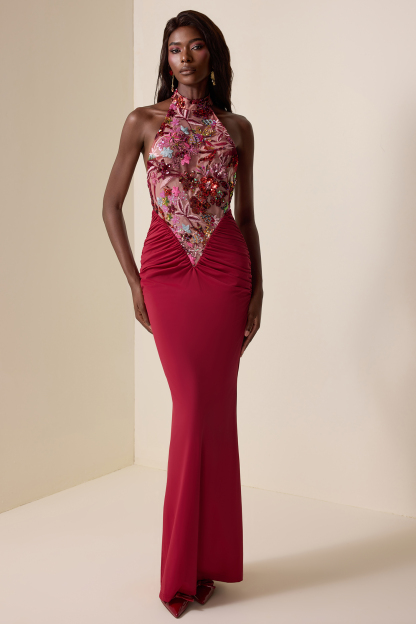 Sequin Embroidered Splicing Maxi Dress