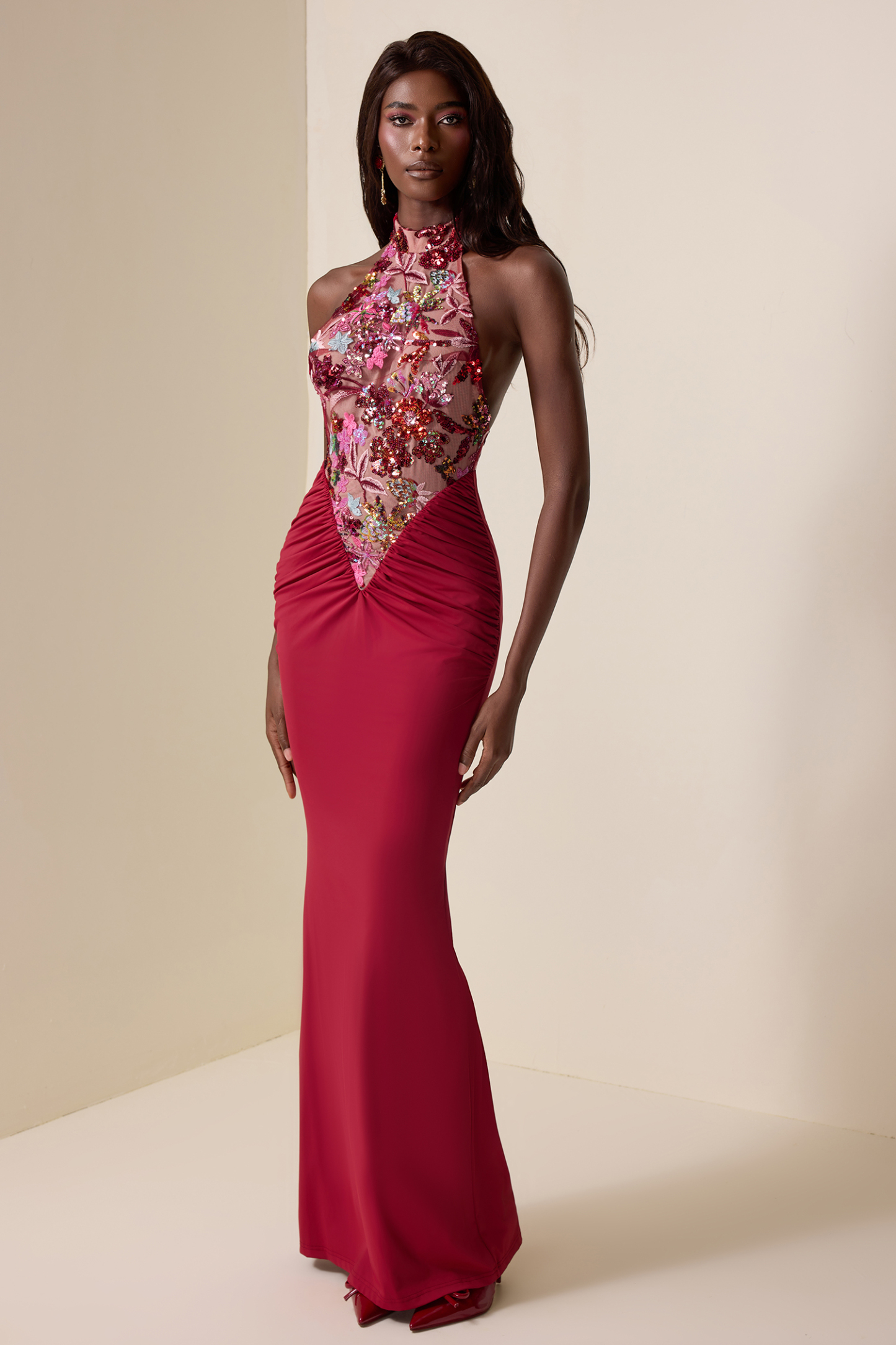 Sequin Embroidered Splicing Maxi Dress