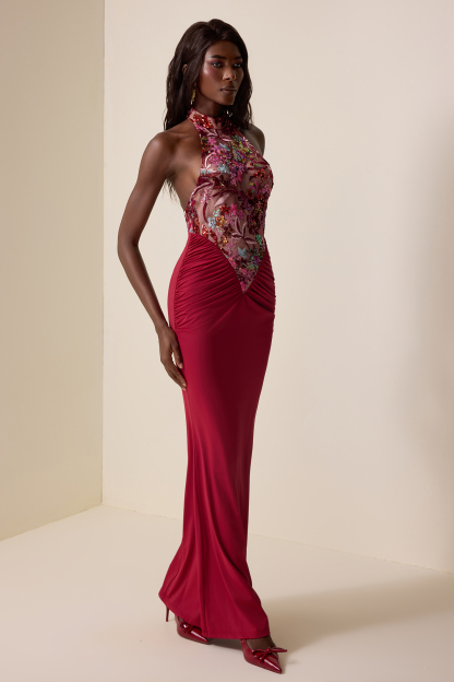 Sequin Embroidered Splicing Maxi Dress