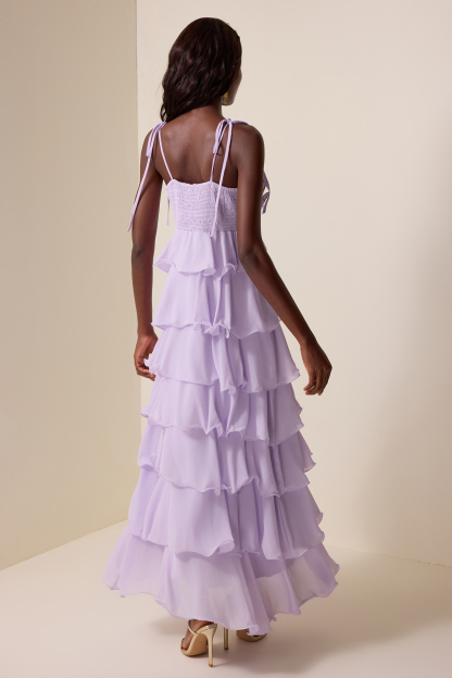 Embroidered Chiffon Ruffle Maxi Dress