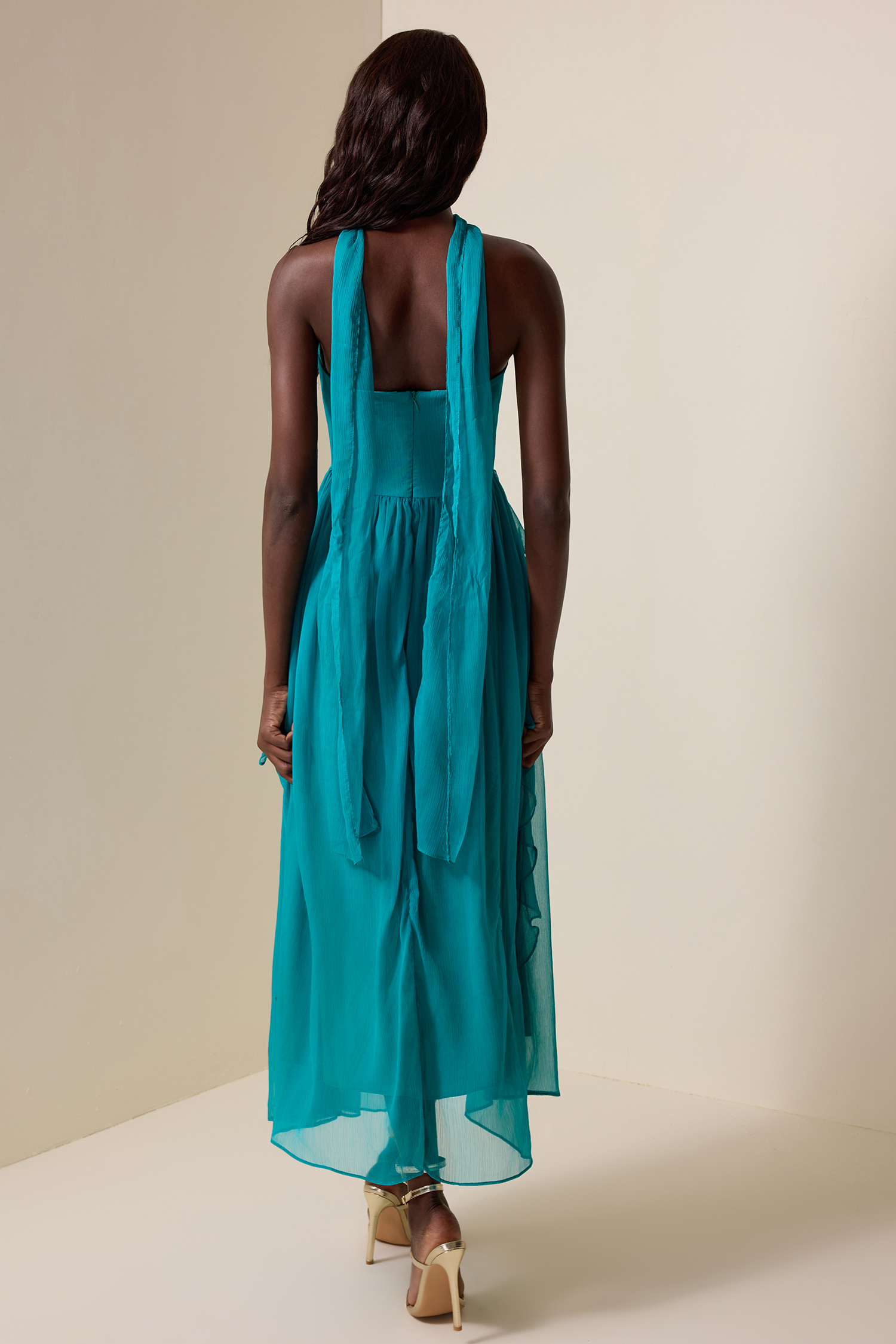 Bow Frill Strapless Midi Dress