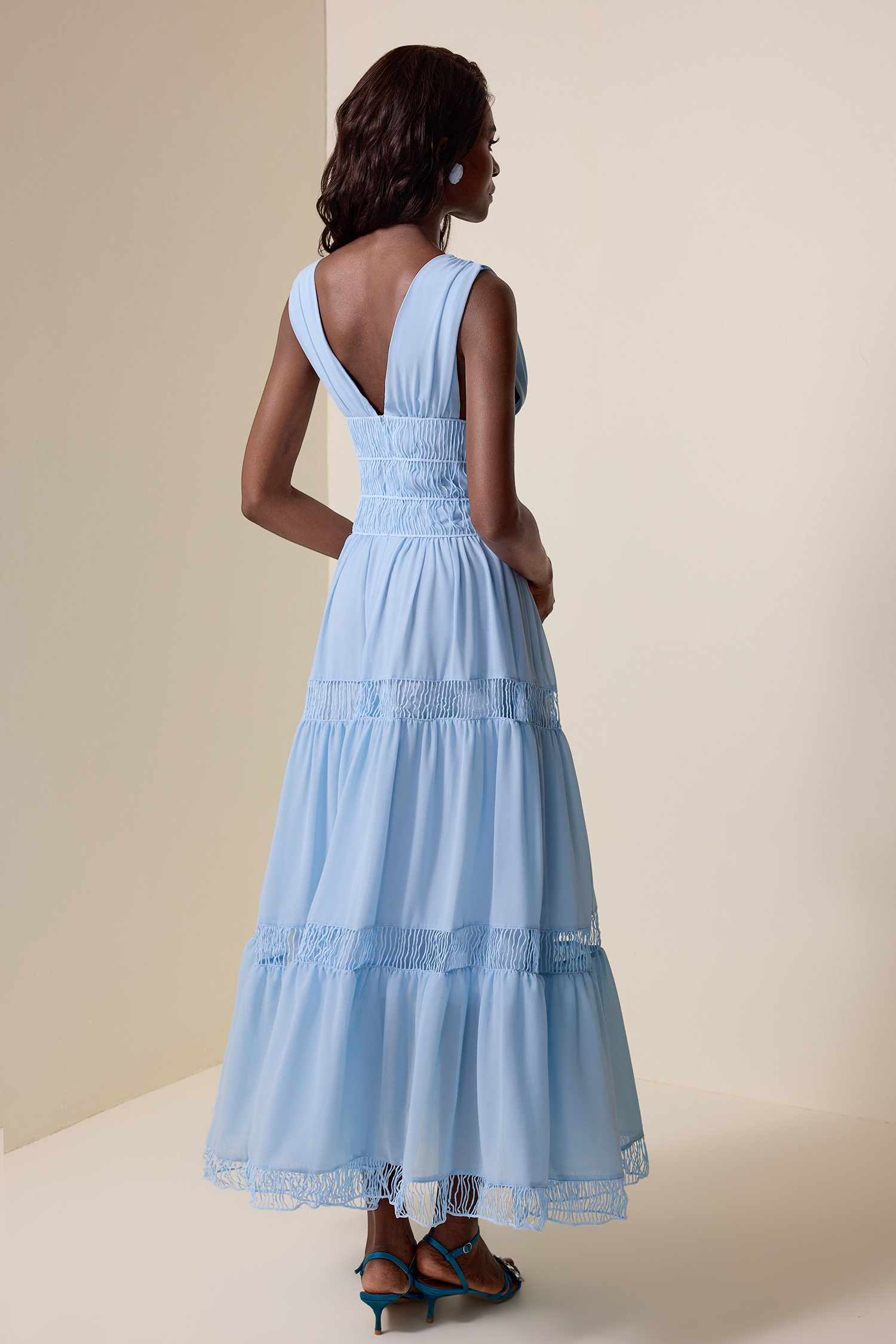 Chiffon V-Neck Sleeveless Midi  Dress