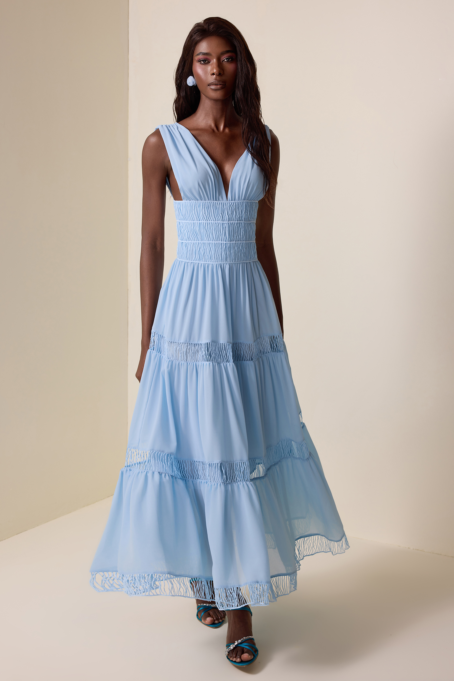 Chiffon V-Neck Sleeveless Midi  Dress