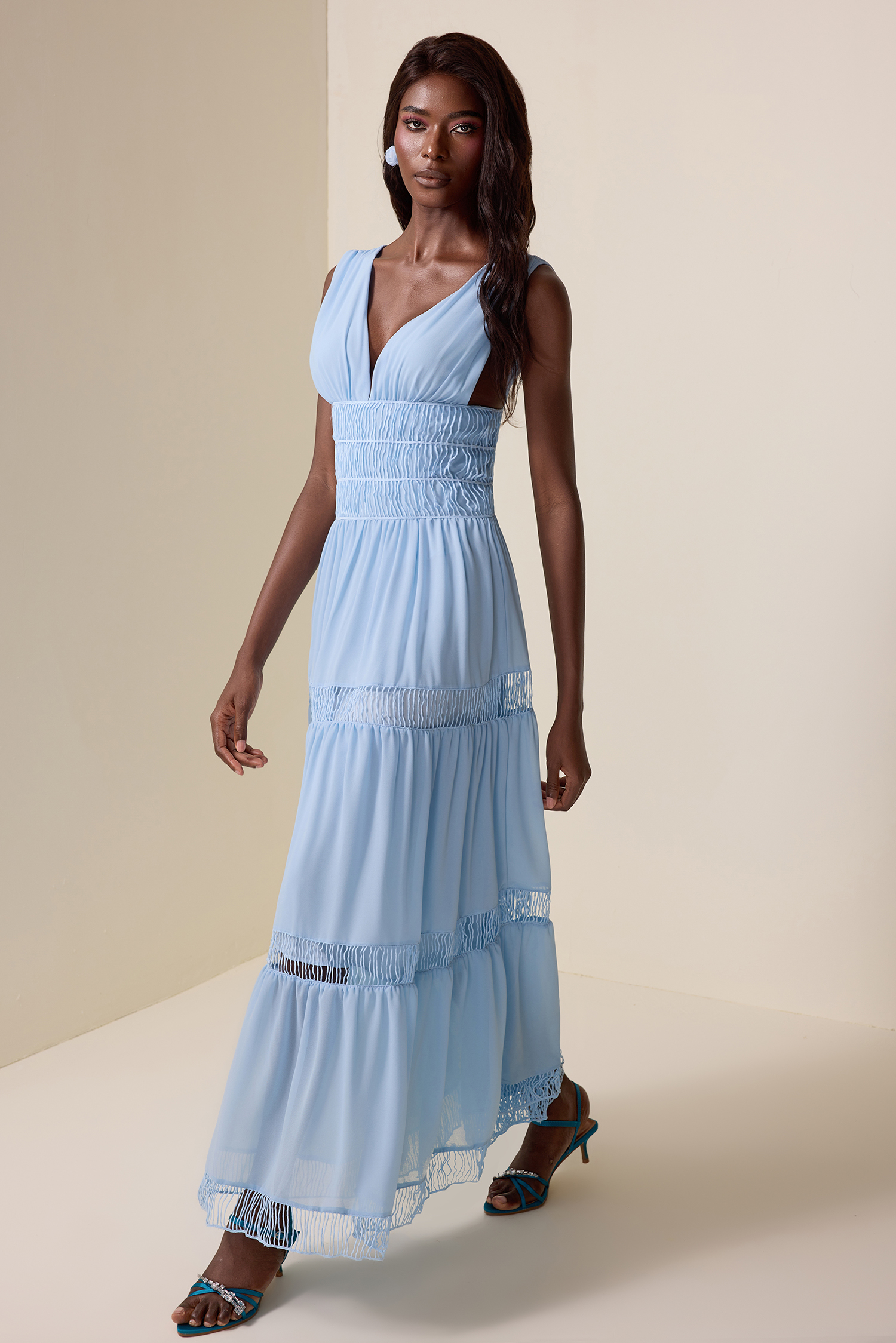 Chiffon V-Neck Sleeveless Midi  Dress